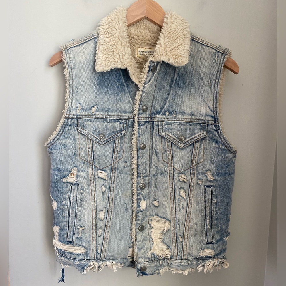 Ralph Lauren Denim & Supply Denim Sherpa Sleeveless Vest Size M Workwear Trucker